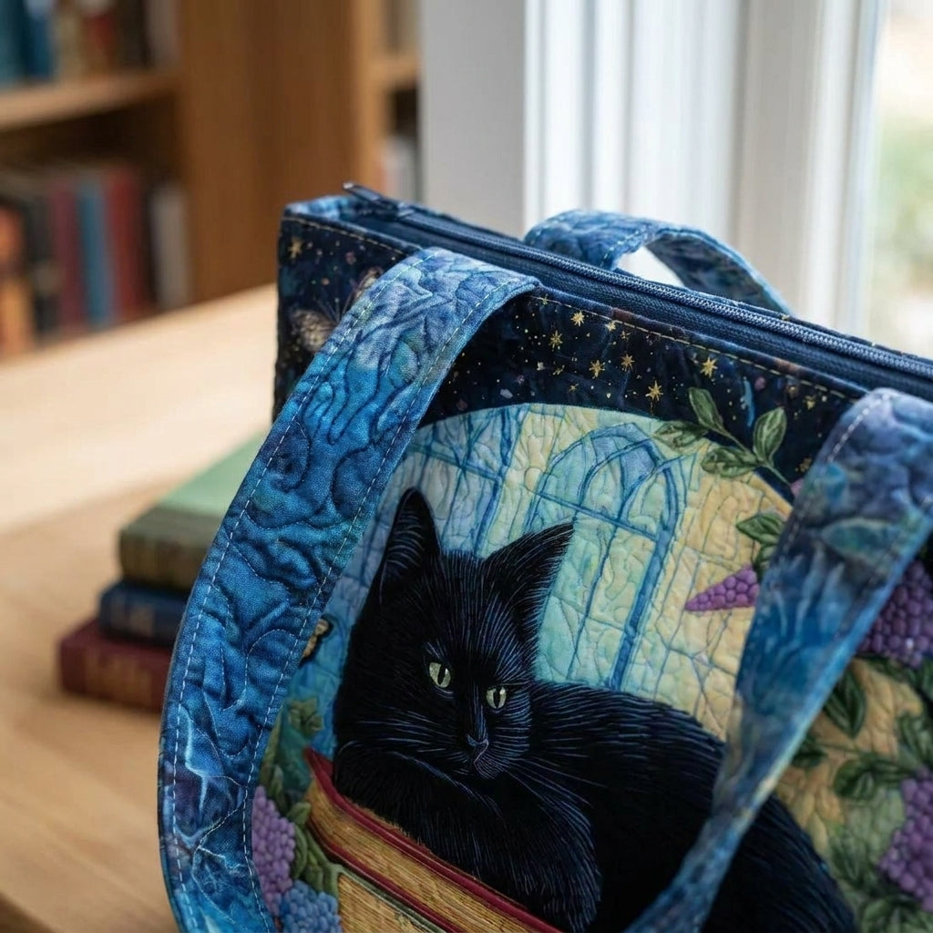 Artisanal Bag - Black Cat on Books — detail