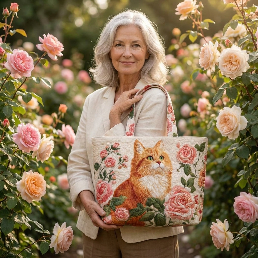 Artisan Bag - Orange Cat with Roses — lifestyle