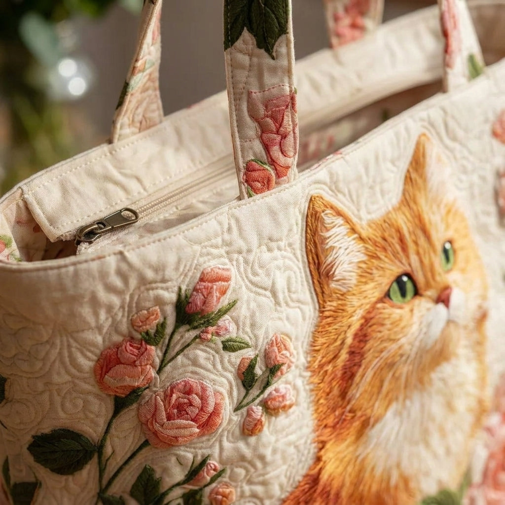 Artisan Bag - Orange Cat with Roses — detail
