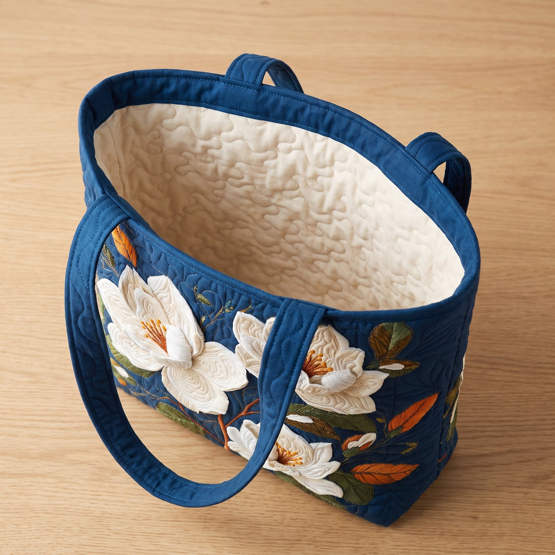 Artisan Quilted Bag - Delicate Magnolia — open, showing the plain cream quilted lining