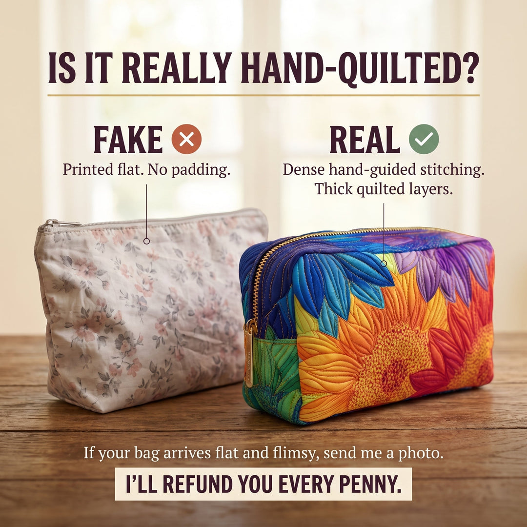 Summer Bloom Quilted Makeup Bag — hand-quilted authenticity check
