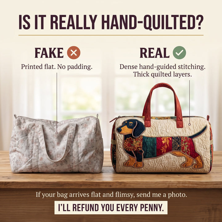 Patch Pup Quilted Duffle Bag — hand-quilted authenticity check