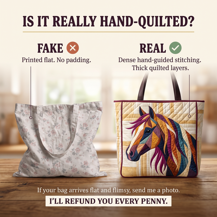 Artisanal Bag - Multicolored Mosaic Horse — hand-quilted authenticity check