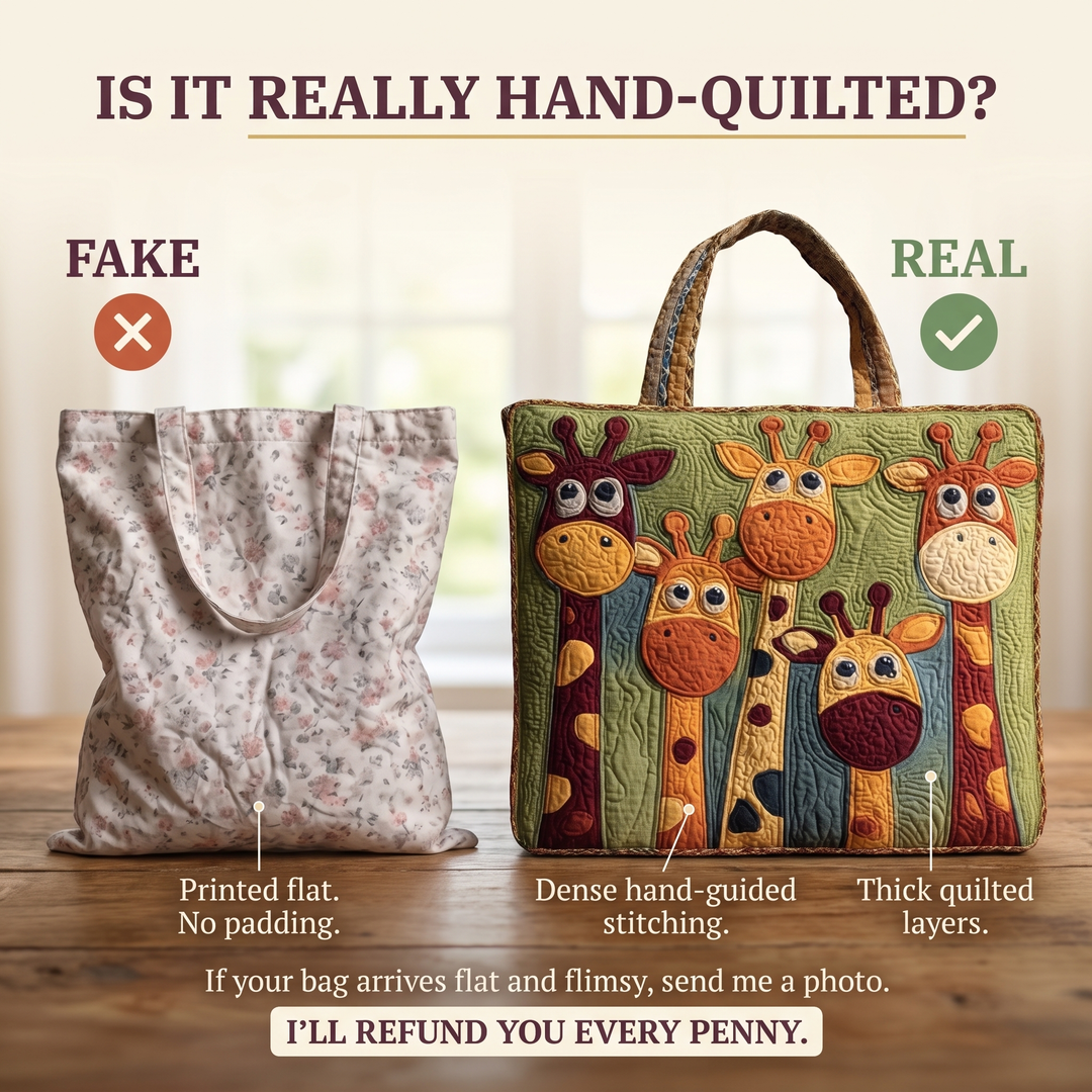 Quilted Tote Bag - Giraffe — hand-quilted authenticity check