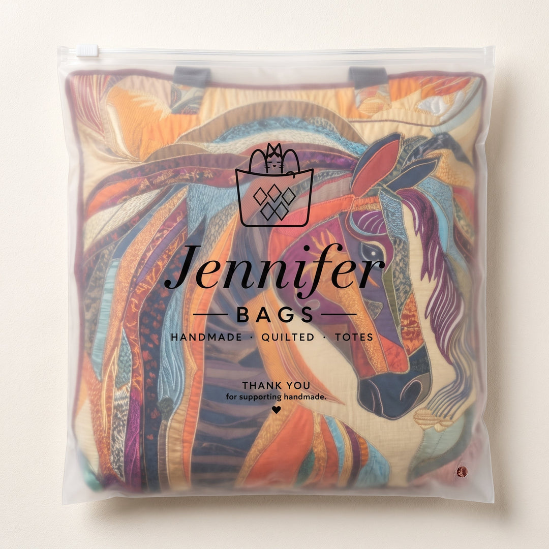 Artisanal Bag - Multicolored Mosaic Horse — packaged in its branded Jennifer Bags pouch