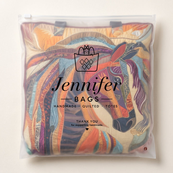 Artisanal Bag - Multicolored Mosaic Horse — packaged in its branded Jennifer Bags pouch