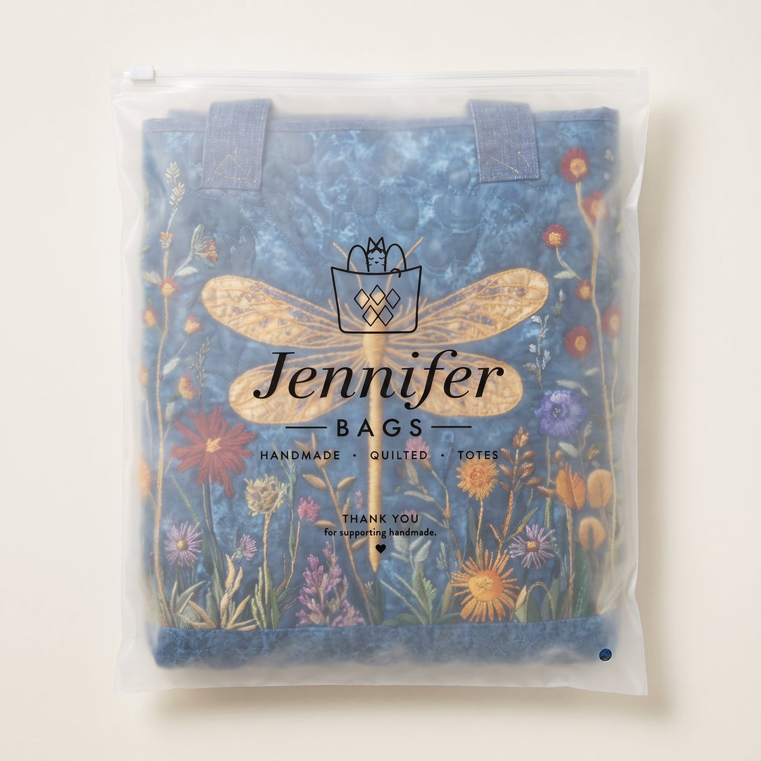 Quilted Bag - Golden Dragonfly — packaged in its branded Jennifer Bags pouch