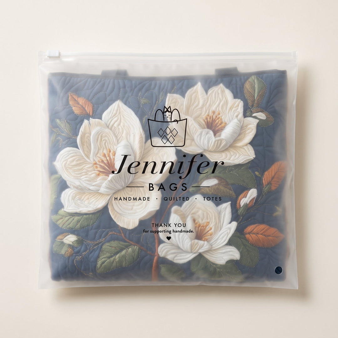 Artisan Quilted Bag - Delicate Magnolia — packaged in its branded Jennifer Bags pouch