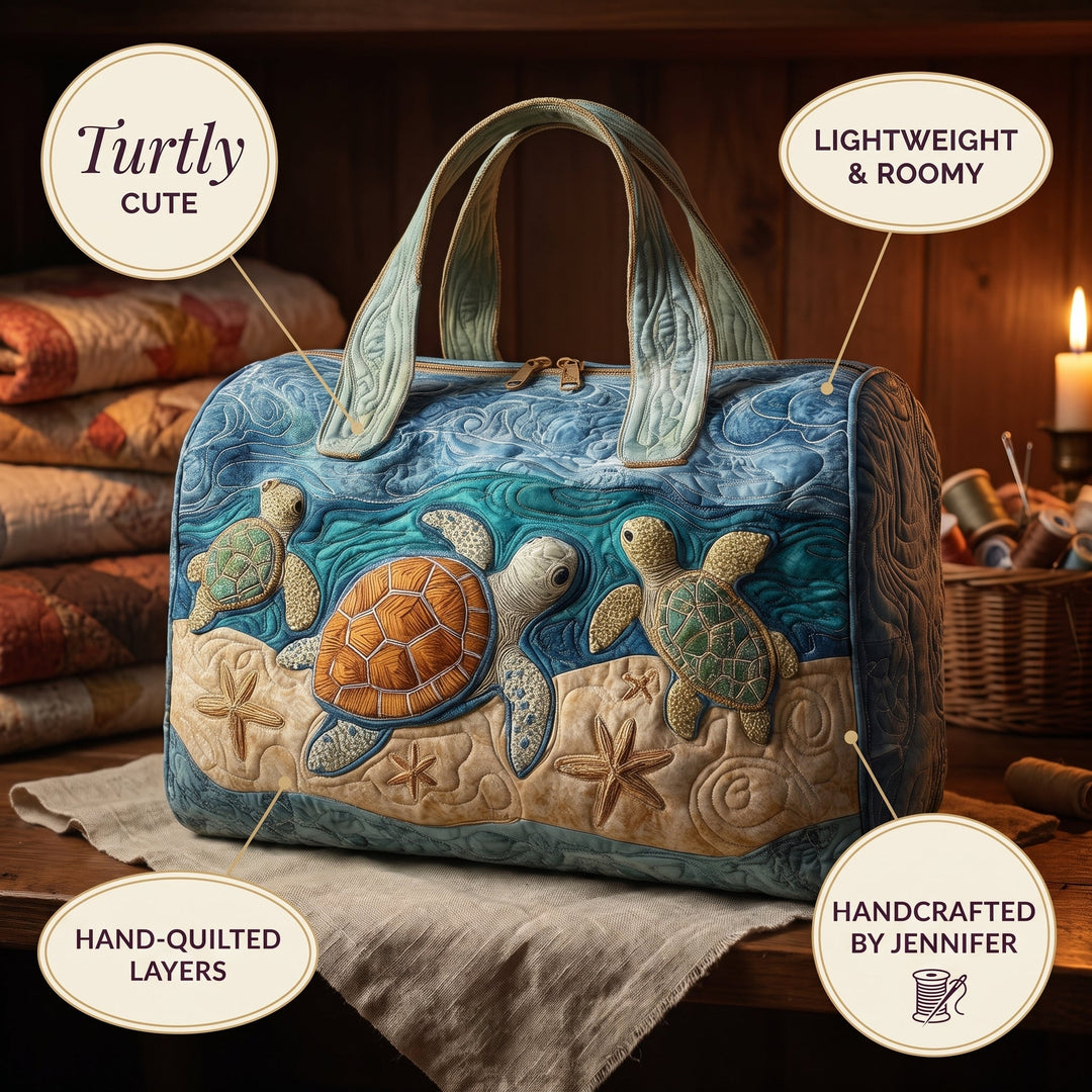 Turtly Cute Quilted Duffle Bag — details
