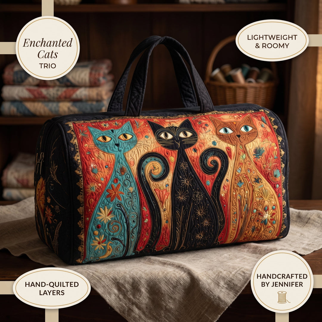 Enchanted Cats Trio Quilted Duffle Bag — details
