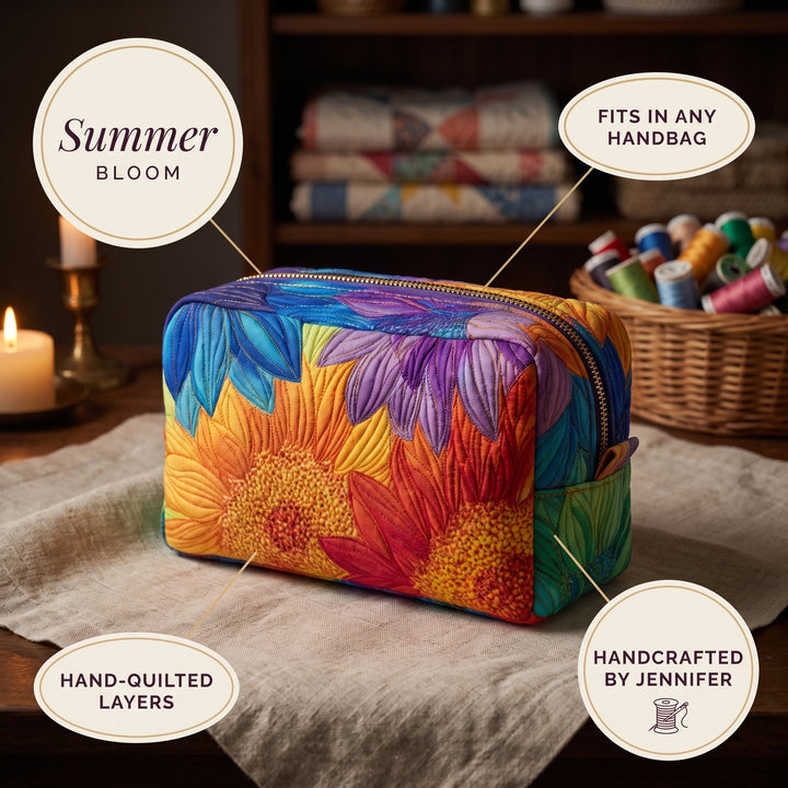 Summer Bloom Quilted Makeup Bag — details