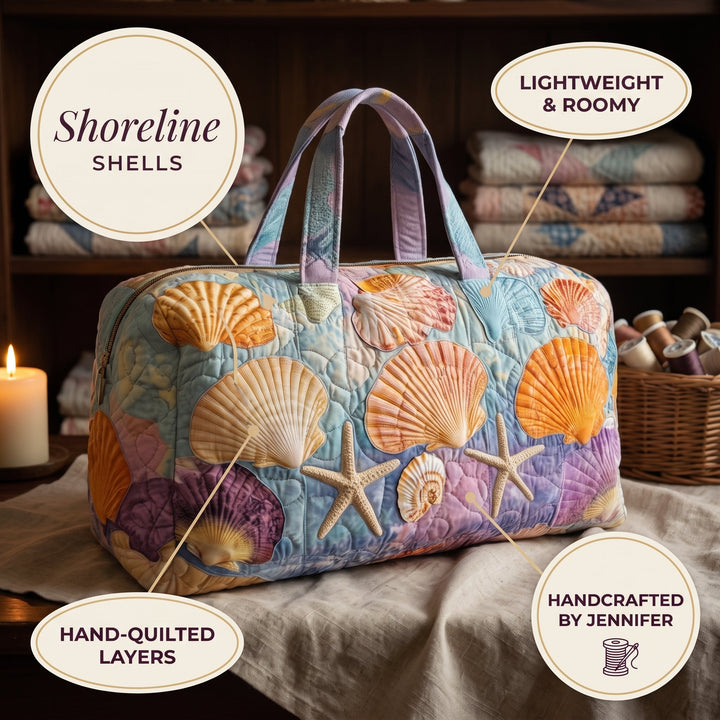Shoreline Shells Quilted Duffle Bag — details