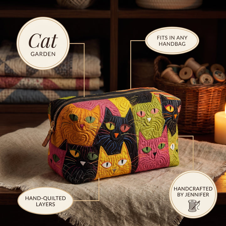 Cat Garden Quilted Makeup Bag — details