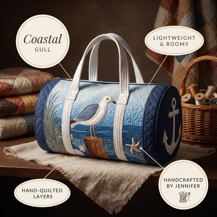 Coastal Gull Quilted Duffle Bag — details