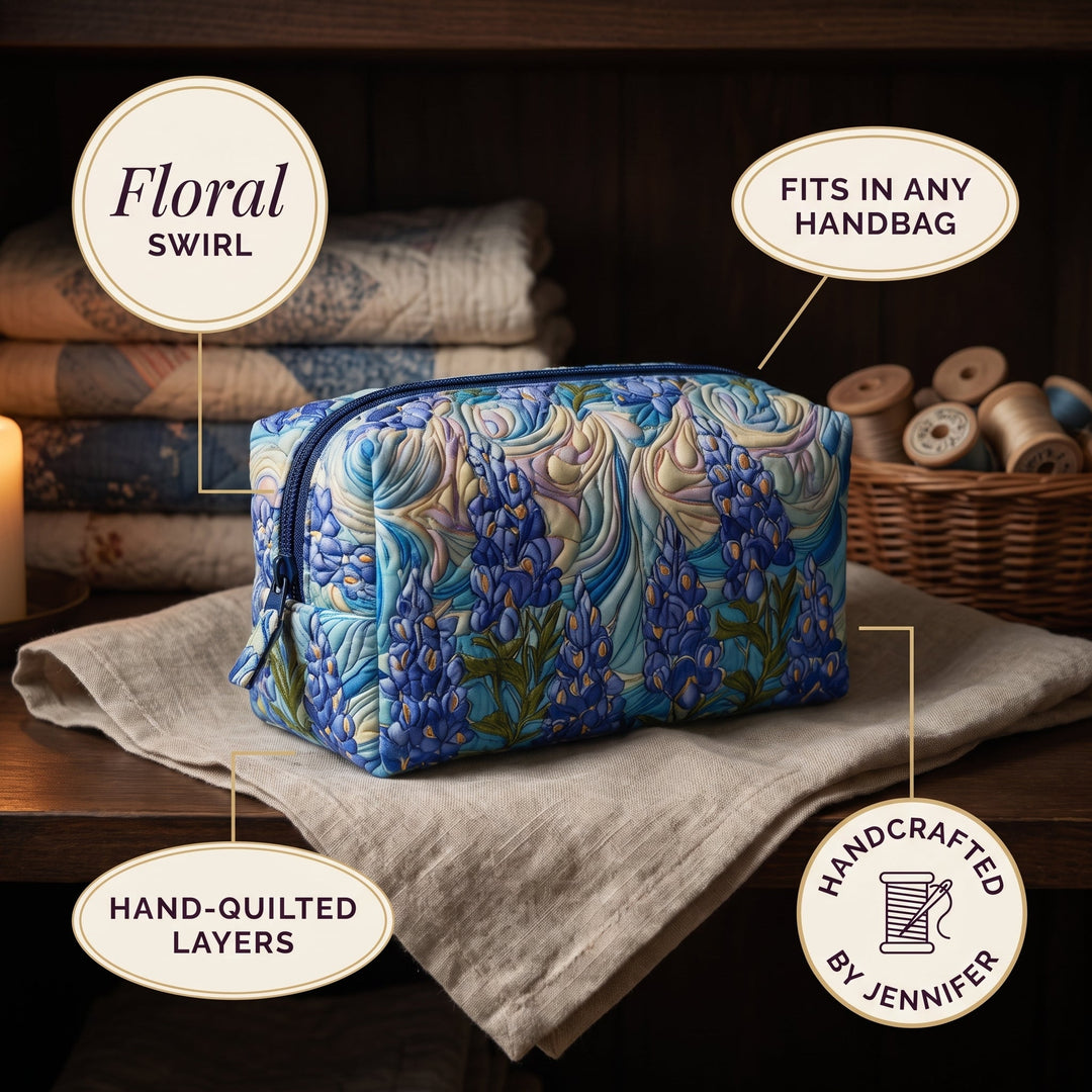 Floral Swirl Quilted Makeup Bag — details
