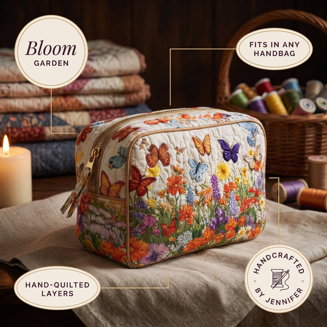 Bloom Garden Quilted Makeup Bag — details