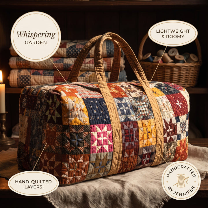 Whispering Garden Quilted Duffle Bag — details