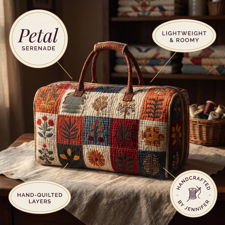 Petal Serenade Quilted Duffle Bag — details