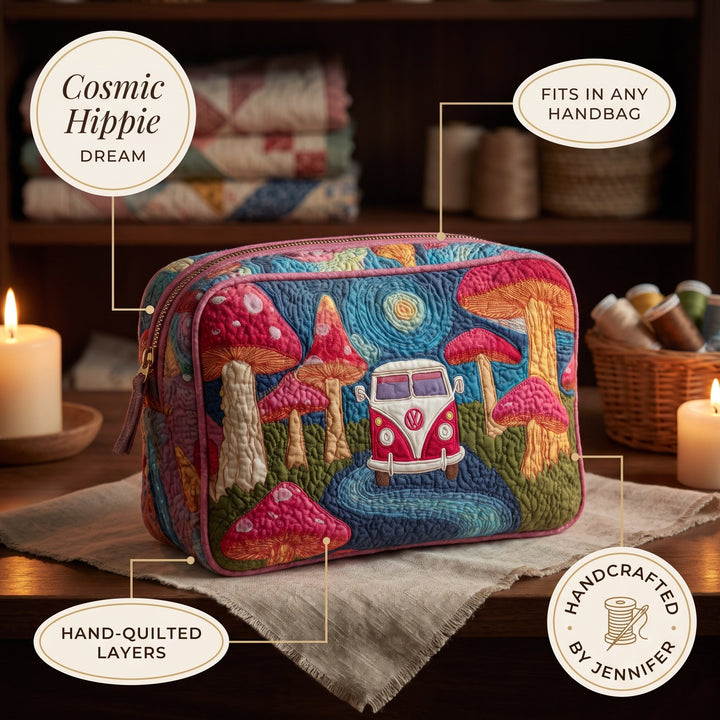Cosmic Hippie Dream Quilted Makeup Bag — details