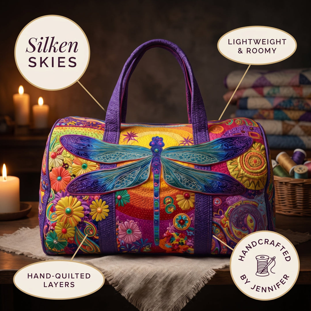Silken Skies Quilted Duffle Bag — details