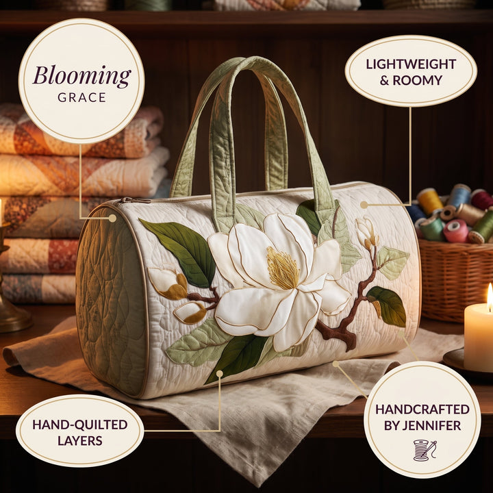 Blooming Grace Quilted Duffle Bag — details