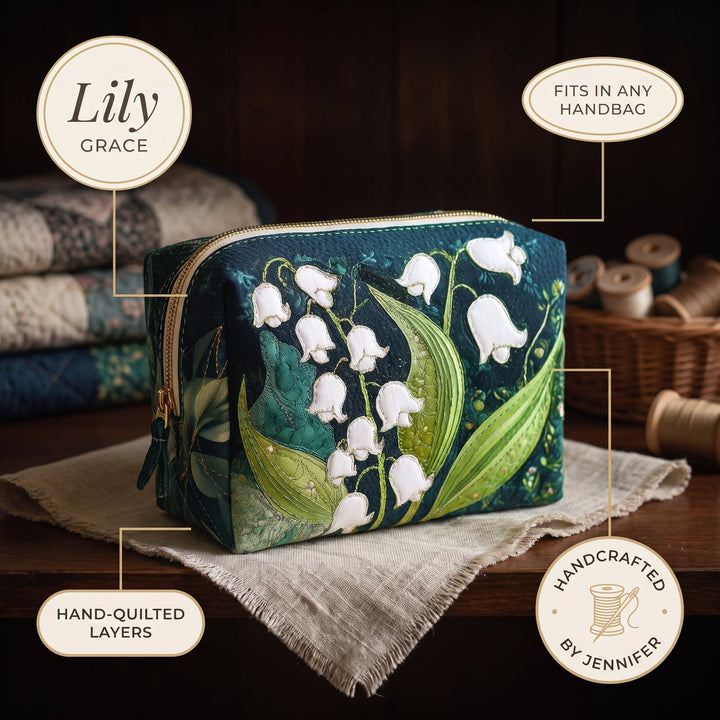 Lily Grace Quilted Makeup Bag — details