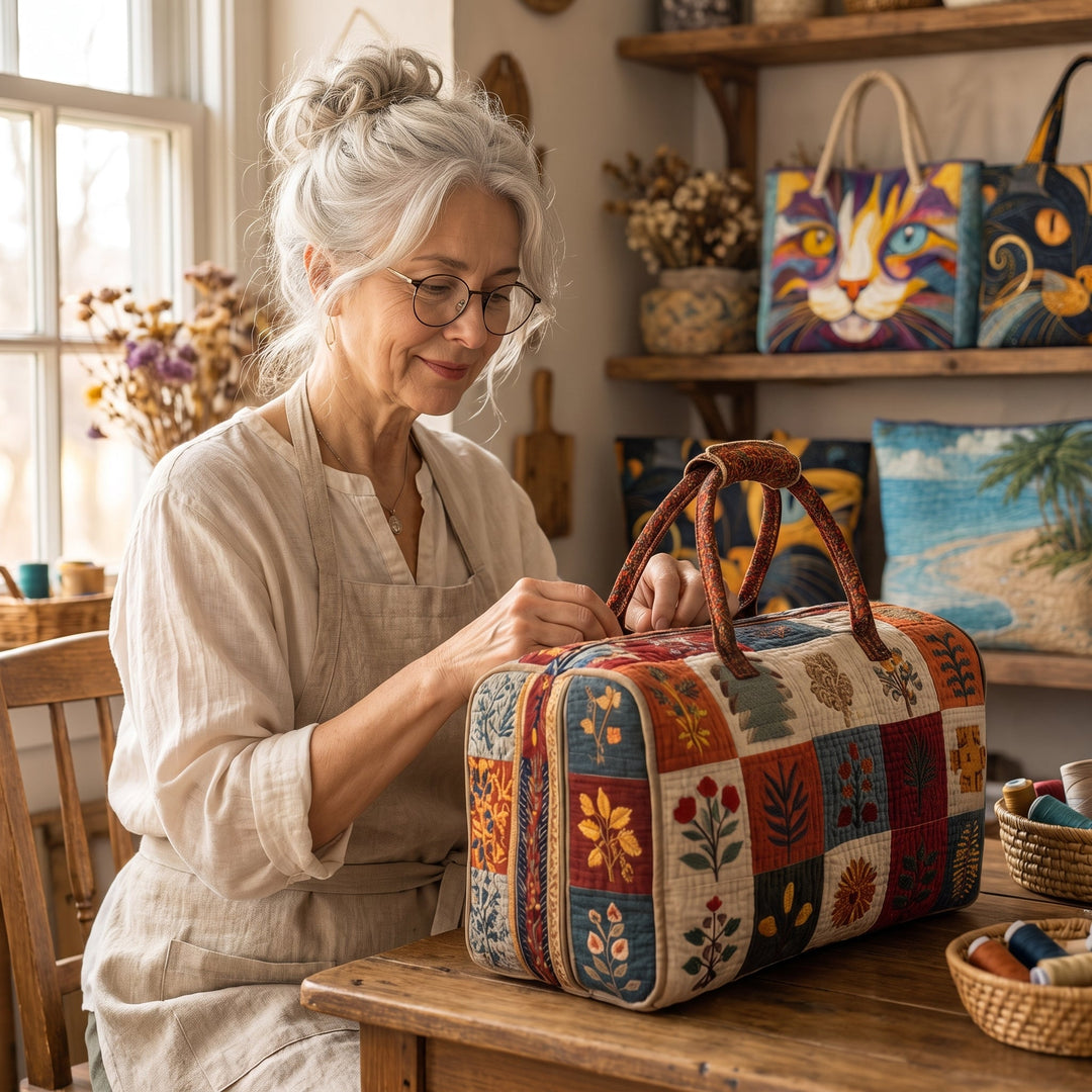 Petal Serenade Quilted Duffle Bag — handcrafted by Jennifer