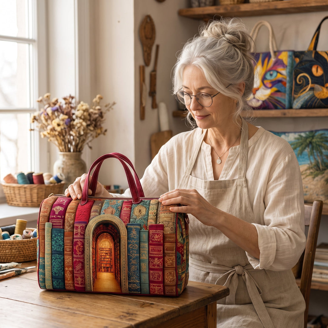 Hidden Library Quilted Duffle Bag — handcrafted by Jennifer