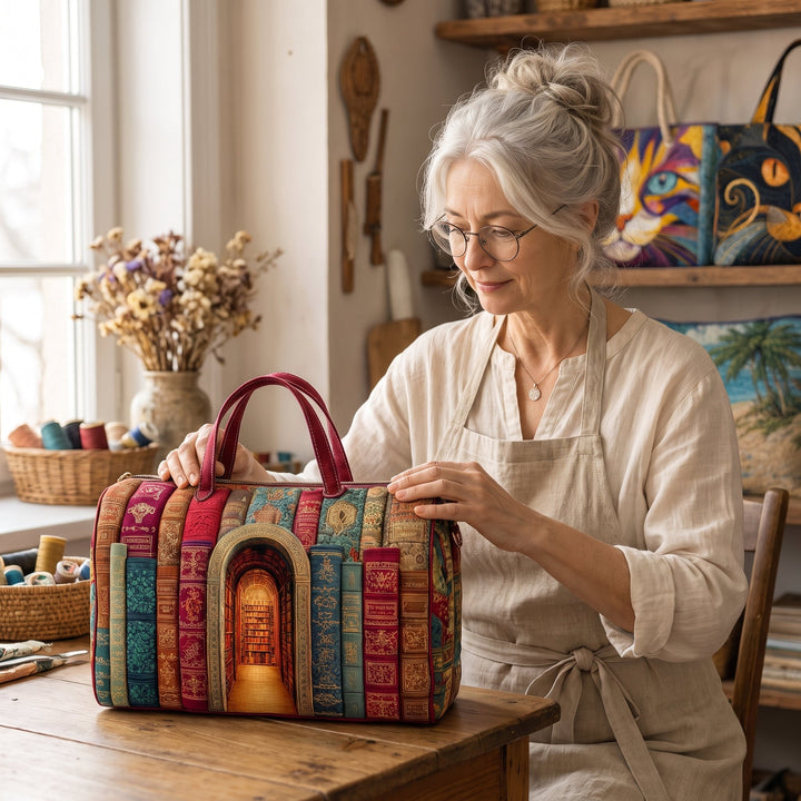 Hidden Library Quilted Duffle Bag — handcrafted by Jennifer
