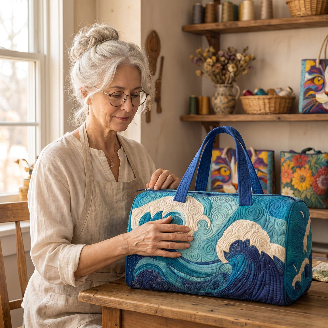 Rising Wave Quilted Duffle Bag — handcrafted by Jennifer