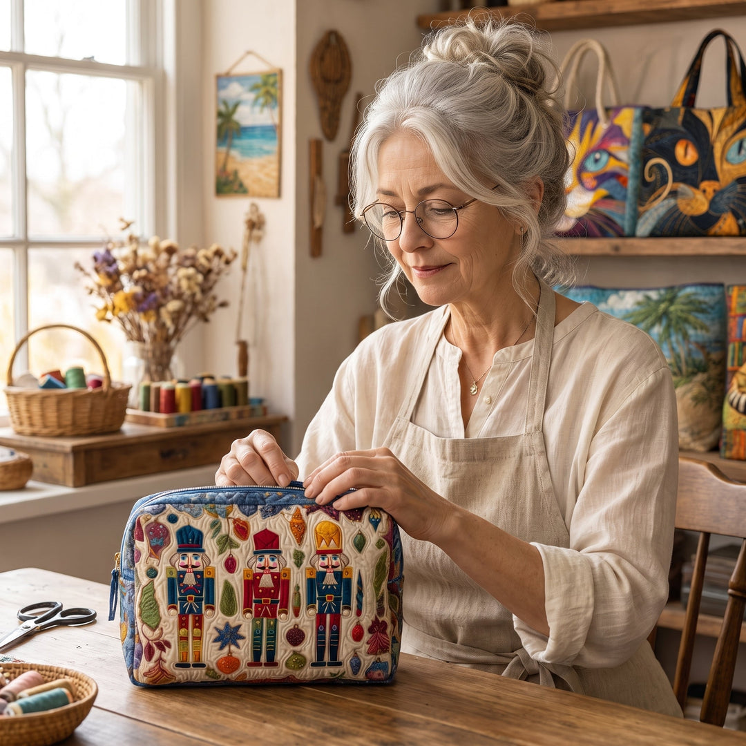 Nutcracker Glow Quilted Makeup Bag — handcrafted by Jennifer