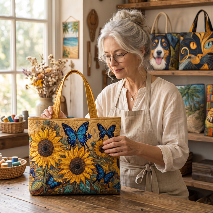 Artisan Bag - Sunflowers and Blue Butterflies — handcrafted by Jennifer