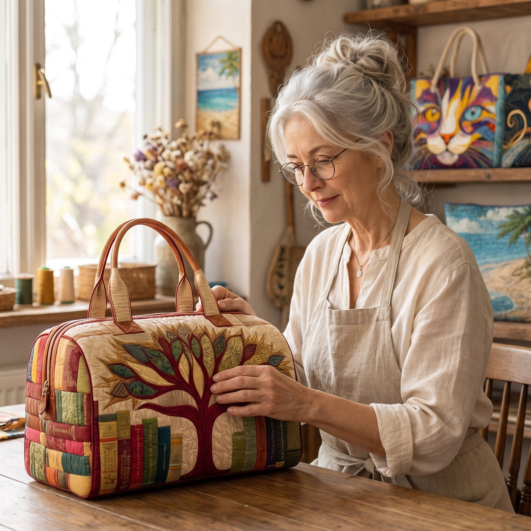 Tree of Knowledge Quilted Duffle Bag — handcrafted by Jennifer