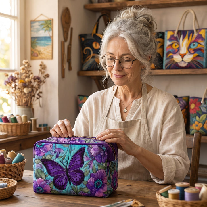 Butterfly Bloom Quilted Makeup Bag — handcrafted by Jennifer