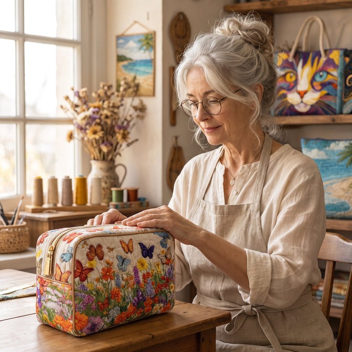 Bloom Garden Quilted Makeup Bag — handcrafted by Jennifer