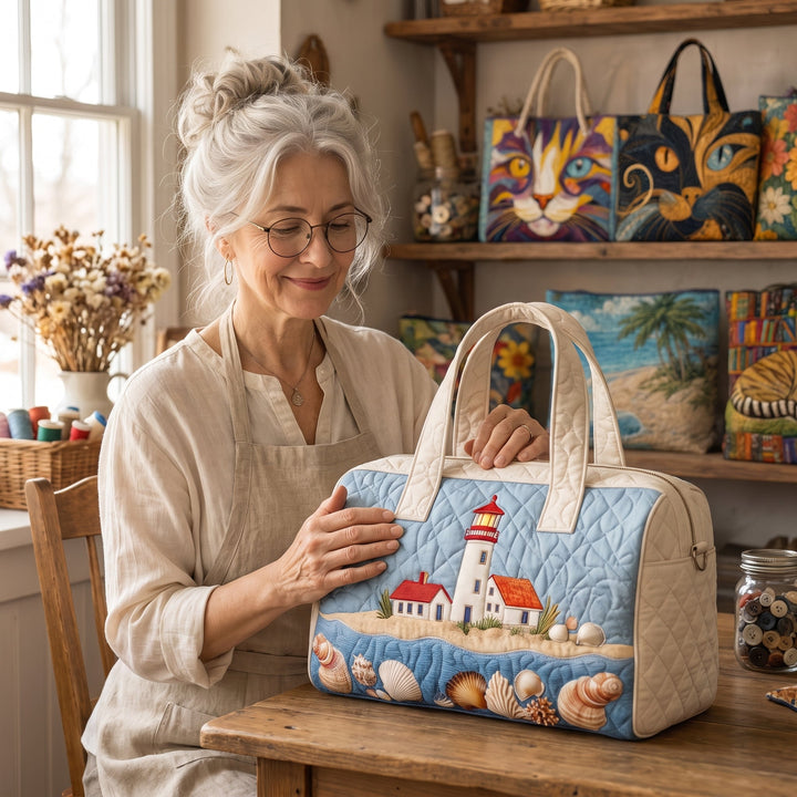 Seaside Glow Quilted Duffle Bag — handcrafted by Jennifer