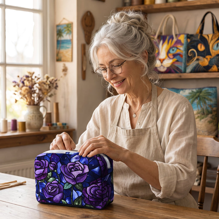 Midnight Rose Quilted Makeup Bag — handcrafted by Jennifer