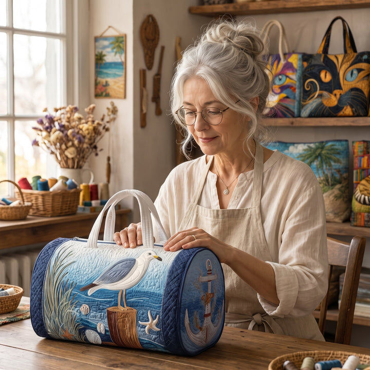 Coastal Gull Quilted Duffle Bag — handcrafted by Jennifer