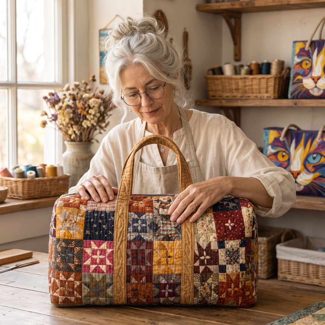 Whispering Garden Quilted Duffle Bag — handcrafted by Jennifer