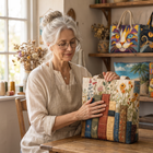Artisan Quilted Bag - Books and Flowers 8