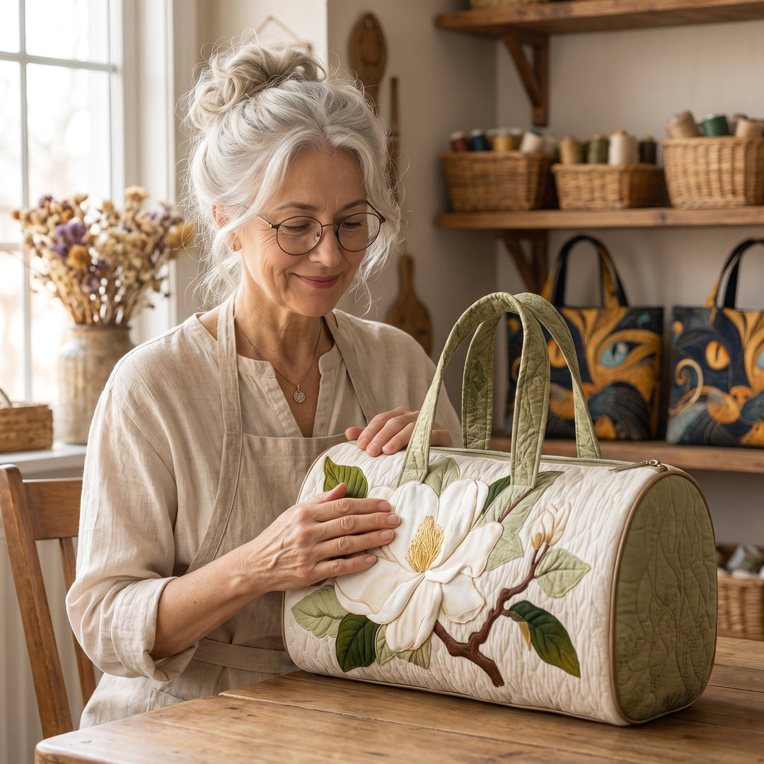Blooming Grace Quilted Duffle Bag — handcrafted by Jennifer