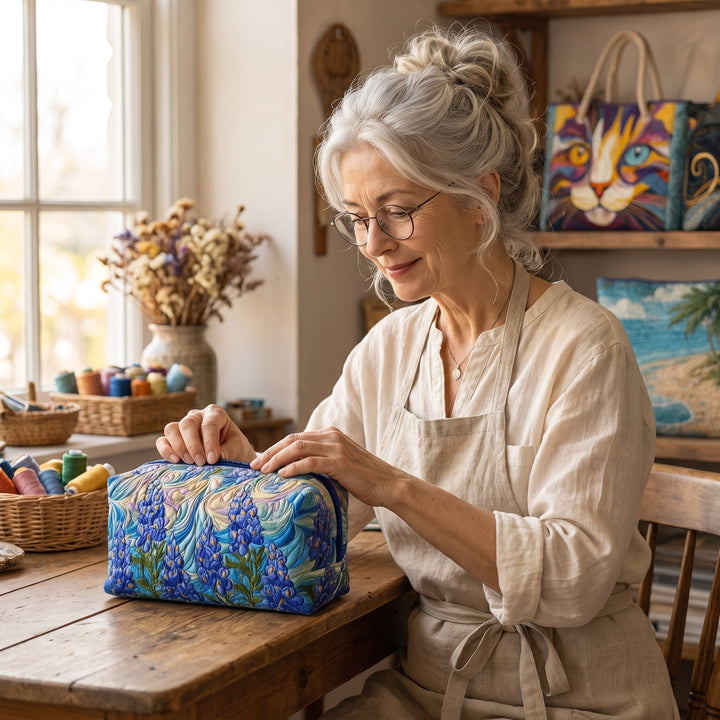 Floral Swirl Quilted Makeup Bag — handcrafted by Jennifer