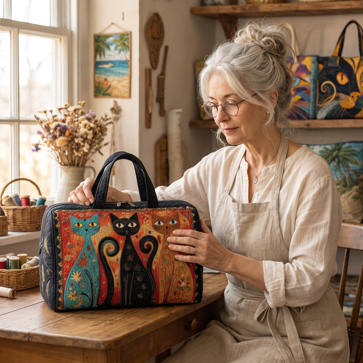 Enchanted Cats Trio Quilted Duffle Bag — handcrafted by Jennifer