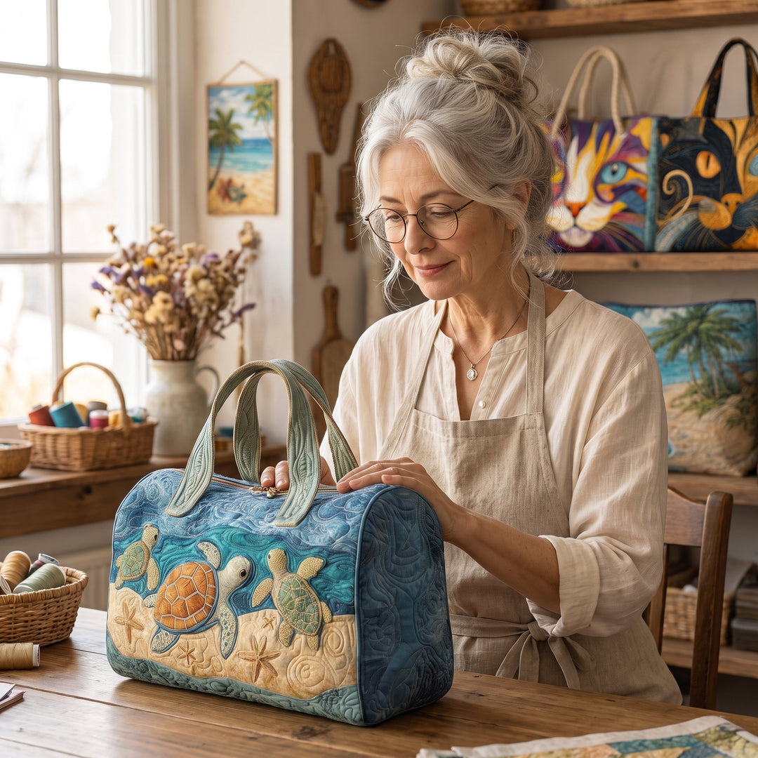 Turtly Cute Quilted Duffle Bag — handcrafted by Jennifer