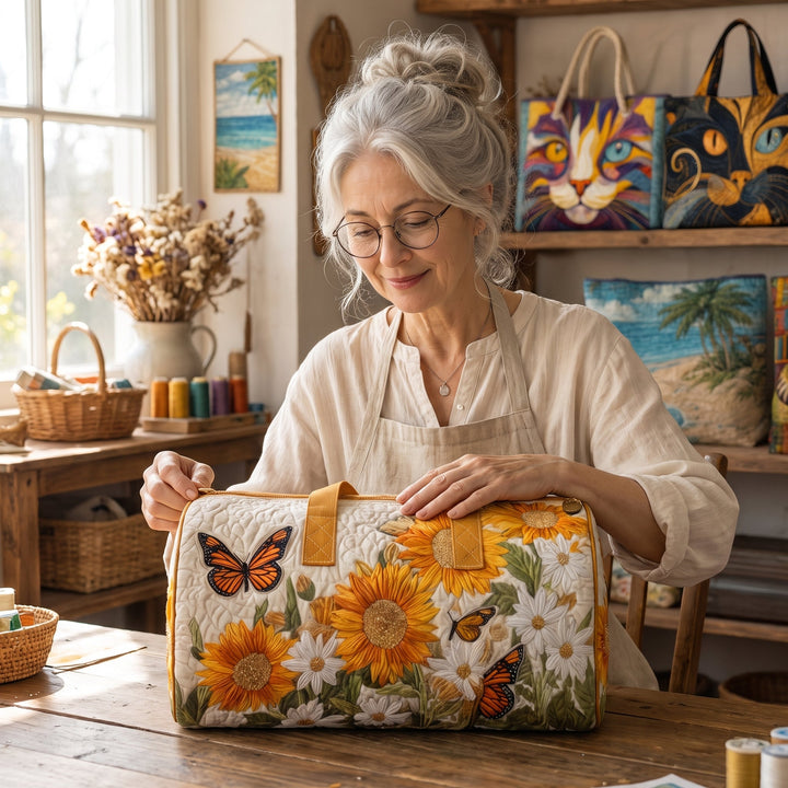 Bright Fields Quilted Duffle Bag — handcrafted by Jennifer