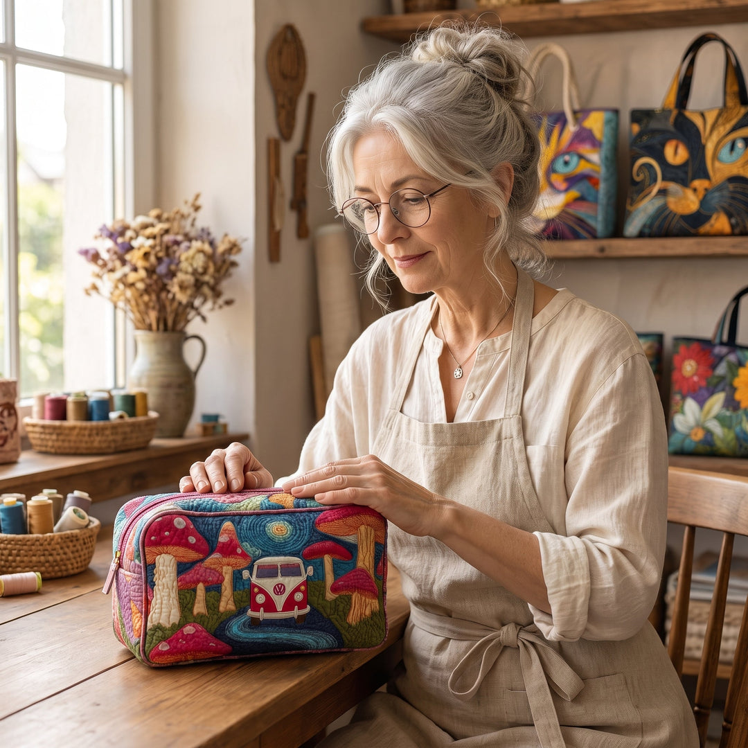 Cosmic Hippie Dream Quilted Makeup Bag — handcrafted by Jennifer