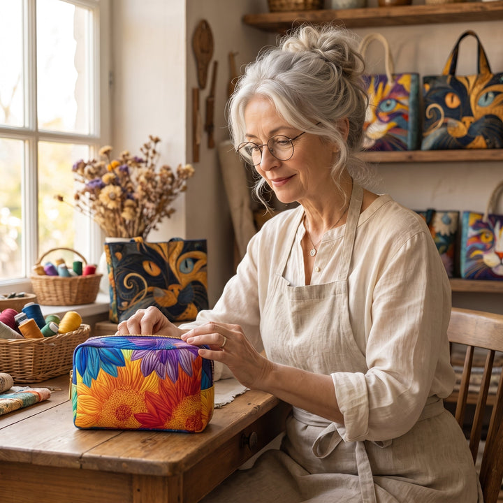 Summer Bloom Quilted Makeup Bag — handcrafted by Jennifer