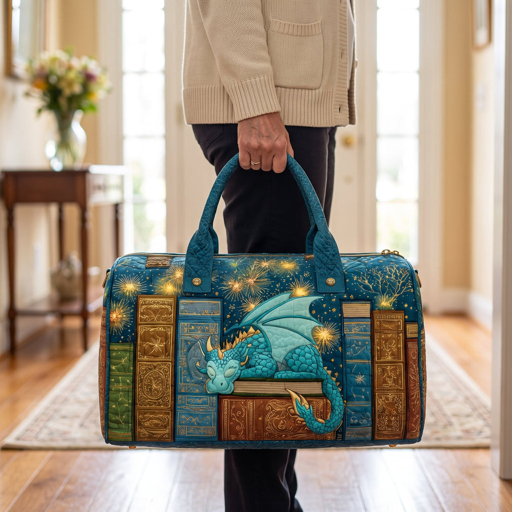 Dragon Tome Quilted Duffle Bag — in use