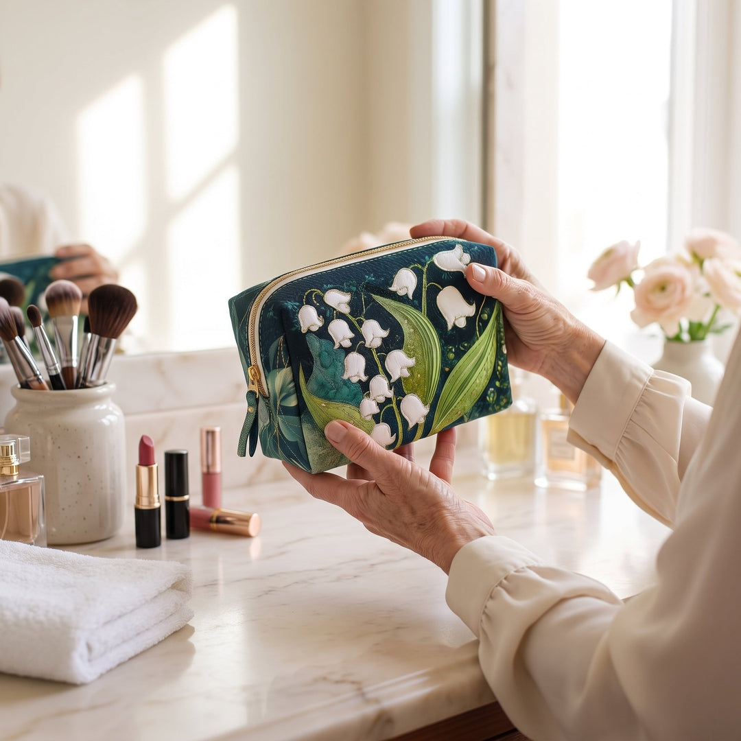 Lily Grace Quilted Makeup Bag — in use