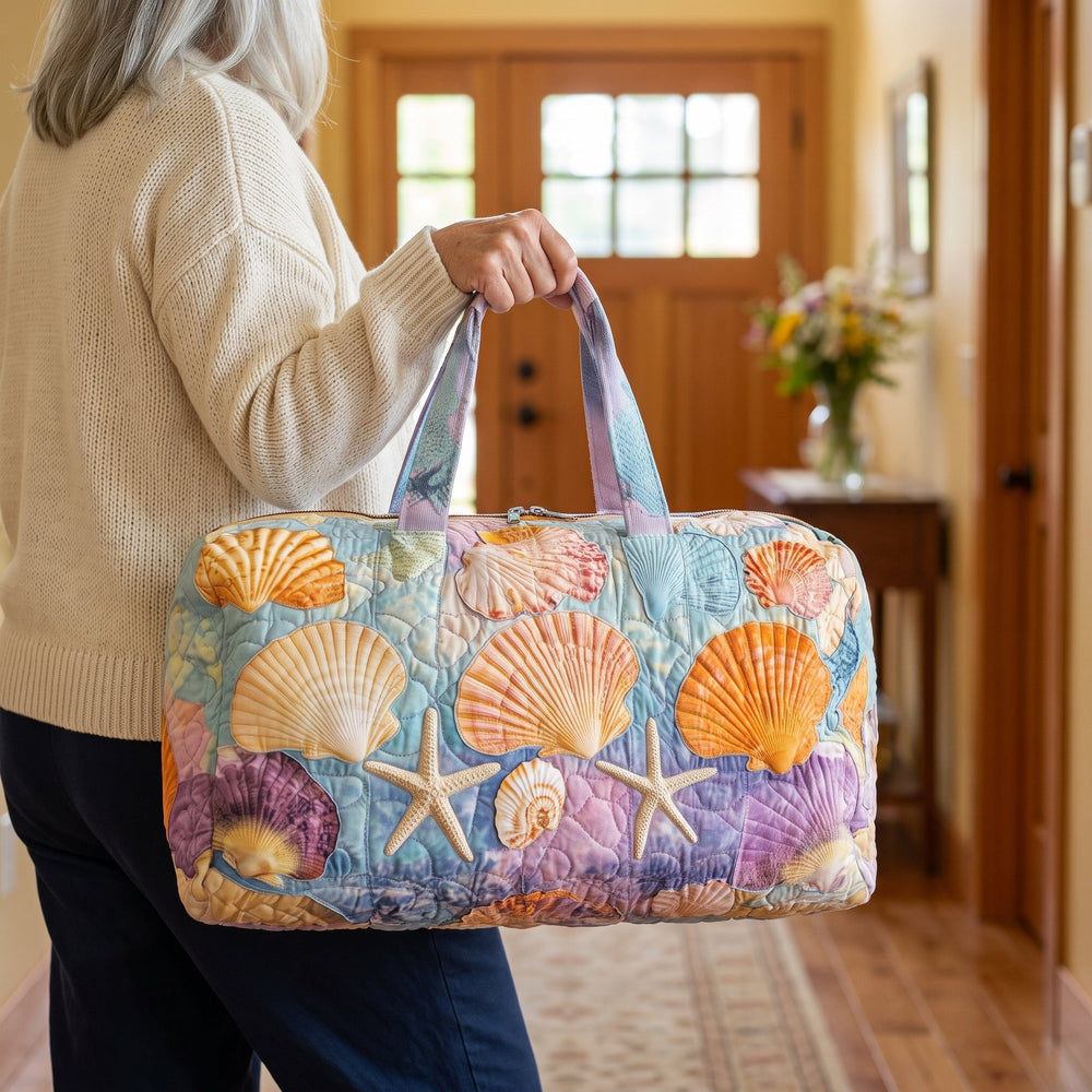 Shoreline Shells Quilted Duffle Bag — in use